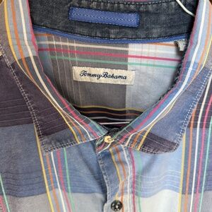 Tommy Bahamas long sleeve button down shirt, vibrant blue plaid